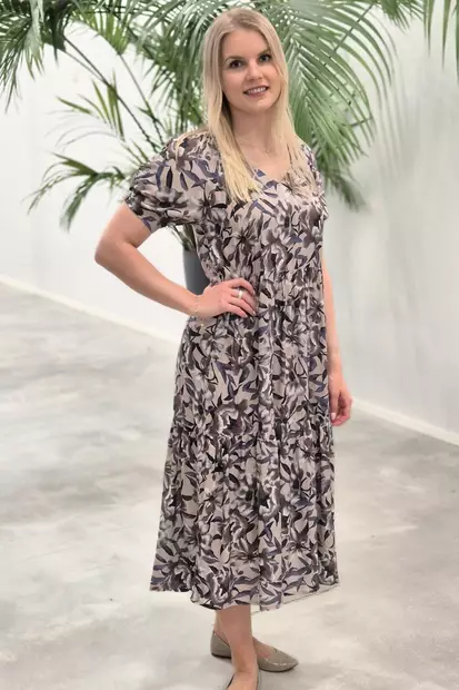 LASESSOR SAMSA Kukkakuosillinen Lyocell Mekko - Kangasmekot - SAMSAMEK428NUTRIA - 1