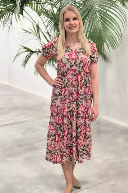 LASESSOR SAMSA Kukkakuosillinen Lyocell Mekko - Kangasmekot - SAMSAMEK690FUKSIA - 1